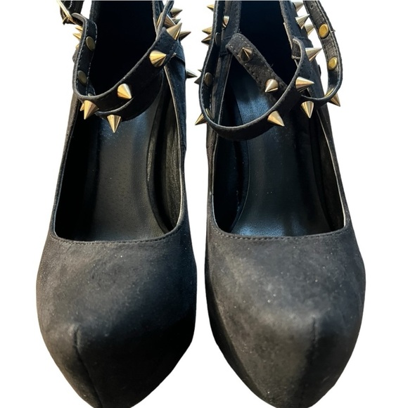 Charlotte Russe Spike Platform Stiletto Goth CrossStrap Vegan Suede Shoes Size 7 - Picture 10 of 14
